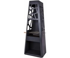 dobar Metall-Gartenkamin mit Grillrost und Stauraum für Kaminholz, Edelstahl pulverbeschichtet, schwarz, 57.5 x 38 x 148 cm, 35423