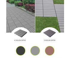 HORI® Terrassenfliesen WPC I Klick Boden-Fliesen aus Kunststoff in Holzfliesen Optik I Modell: WPC anthrazit 4er Holzoptik