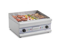 Elektrogrill Tischgrill Grillplatte Gastrogrill Edelstahl (2 x 3200 W, Glatt, Spritzschutz, Ablaufvorrichtung, bis 300 °C, 60 x 52 x 28 cm) Royal Catering