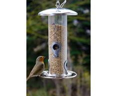 dobar Transparente Futtersäule mit Vier Futterplätzen für Vögel, Wildvogel-Futterstaton zum Aufhängen, 14 x 14 x 26 cm, Metall, Acrylglas