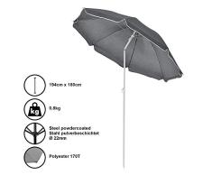 [casa.pro] Strandschirm Sonnenschirm Schirm Gartenschirm Strand Knickgelenk Grau / 194x180cm / 0,8kg / Stahl/Polyester 170T