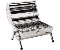 TecTake Edelstahl BBQ Grill mit großer Doppelgrillfläche Holzkohlegrill Grilltonne Silber