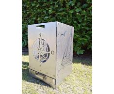 Gartendeko Fockbek Feuerkorb Maritim inkl. Aschefach und Zwischenboden sehr stabil Maße ca. 40x40x60 cm (Motiv Leuchtturm,Segelboot,Windrose,Anker)