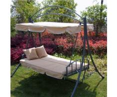 Loywe Hollywoodschaukel Mit Bettfunktion, 3-Sitzer Gartenschaukel Gartenliege, 218x215x160cm, mit Sonnendach und 2 Kissen, LW51 (Beige)