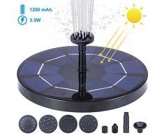 ANSGEC Solarbrunnenpumpe, 3,5 W Circle Solar Springbrunnen für Teich, Vogelbad, Brunnen, Gartendekoration, eingebaute Solar Panel Batterie, Wasserkreislauf, kein Strom erforderlich (6 Düsen)