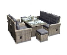 Green Spirit - Garten-Sitzgruppe/Rattan-Garnitur Asti für 7 Personen - Grau-Braun, Poly-Rattan, Sicherheitsglas, Wetterfest, 1 Garten-Sofa, 2 Garten-Sessel, 2 Hocker - Garten-Möbel/Terrassen-Möbel