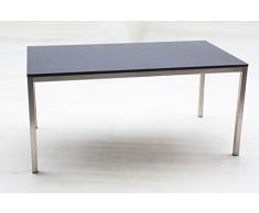Edelstahl-Granittisch Malta, 185x85 cm, Tischplatte Nero Africa gebürstet.