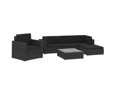 vidaXL Gartenmöbel 6-TLG. mit Auflagen Lounge Sofa Möbel Sitzgarnitur Sitzgruppe Gartenset Gartengarnitur Gartensofa Poly Rattan Schwarz