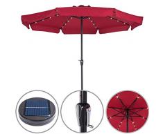 Kingsleeve Sonnenschirm I Alu I 32 LED I Solar I Ø 330cm I rot - Kurbelsonnenschirm Gartenschirm Terrassenschirm