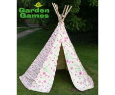 Tipi Spielzelt für Kinder Wigwam Spiel-Zelt, Baumwolle Segeltuch Teepee Kinderzelt mit Rosa Blumen und Schmetterlingen, Garden Games 3041