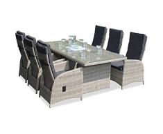 Green Spirit - Garten-Sitzgruppe/Rattan-Garnitur Marbella - Hellgrau, Poly-Rattan, Sicherheitsglas, Wetterfest, 6 stufenlos verstellbare Garten-Sessel - Garten-Möbel Set/Terrassen-Möbel