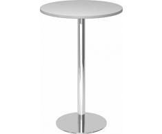 Bümö® Stehtisch mit Chromsäule | Bartisch | hochwertiger Bistrotisch | Säulentisch in 2 Formen und 7 Dekoren (Platte: rund-Ø 80cm, Grau)
