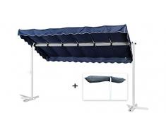 GRASEKAMP Qualität seit 1972 Standmarkise Dubai Blau 375 x 225 cm mit Schutzhülle Terrassenüberdachung Raffmarkise Mobile Markise Ziehharmonika