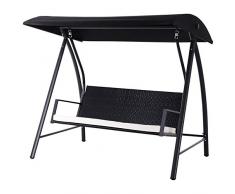 Outsunny Hollywoodschaukel Gartenschaukel 3-Sitzer mit Dach, Polyrattan+Metall, Schwarz, 198x124x179cm