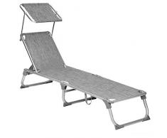 SONGMICS Sonnenliege, Liegestuhl, Gartenliege, mit Sonnendach, Rückenlehne verstellbar, klappbar, leicht, 55 x 193 x 31 cm, bis 150 kg belastbar, Garten, Balkon und Terrrasse, grau meliert GCB19TG