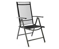 Nexos Klappstuhl Aluminium Gartenstuhl Campingstuhl verstellbar Rahmen anthrazit Hochlehner für Terrasse Balkon leicht stabil schwarz witterungsbeständig 56x65x105 cm mit Armlehne