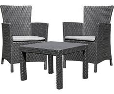 Allibert 219992 Lounge Set Rosario Balcony 2x Sessel und 1x Tisch, Rattanoptik, Kunststoff, graphit