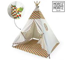 Moritz & Moritz Tipi Zelt für Kinder - Bunt - Kinderzelt Spielzelt Geschenkidee - Mit Bodendecke und Fenster - Für Haus und Garten