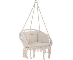 TecTake 800708 Hängesessel zum Aufhängen, Indoor und Outdoor, Ø Sitzfläche: ca. 60 cm, robuste Konstruktion, inkl. großem weichem Kissen - Diverse Farben - (Beige | Nr. 403205)