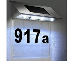 Solarhausnummer Edelstahl mit 4 starken LEDs - Solarleuchte Solar Außenwandleuchte Hausnummernleuchte Transparent - Farbauswahl