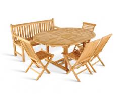 SAM® Teak Holz Gartengruppe Borneo, Gartenmöbel 6tlg, Sitzgruppe aus 1 x Auszugstisch + 4 Klappstuhl Menorca + 3er Sitzbank Caracas