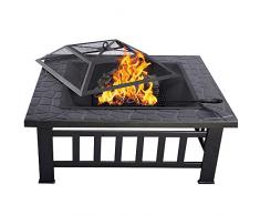 HENGMEI 81x81x45cm Multifunktional Feuerschale Feuerstelle Fire Pit Grillstelle Feuerkorb mit Grillrost Funkenschutz für BBQ, Heizung,Garten (Modell A, 81cm)