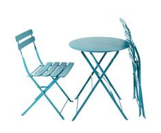 AFP Bistroset 3-teilig türkis-blau - Metallmöbel-Set Tisch rund + 2 Stühle klappbar, Balkonset, kleine Gartenmöbel Garnitur Balkonmöbel stabile Ausführung, farbig