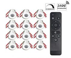 3W LED Mini Einbaustrahler, Aluminium, IP65 Wassergeschützt, 3000K Warmweiß, Dimmbar mit Funk, Innen- und Außenbeleuchtung ideal für Terrassenüberdachung, Badezimmer, etc (Weiss, 12x Minispot)