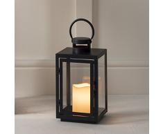 Dunkelgraue Metall Laterne mit warmweißer LED Kerze Batterie Timer verzinkt 30cm Lights4fun