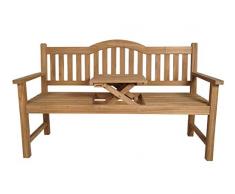 KMH®, 3-sitzer Gartenbank (152 cm) aus Teakholz (mit integriertem, einklappbarem Tisch) (#102019)