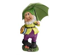 Großer Gartenzwerg mit dunkelgrünem Schirm und Mütze 38,5 cm bunte Zwerg Figur für Haus und Garten Gnom Schirm Grün Dunkelgrün