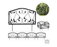 Relaxdays Beetzaun, 4-teilige Beetumrandung für Garten, Steckzaun Eisen, antik, Blätter Design, HxB 33 x 225 cm, schwarz