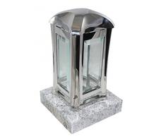 Kunst-Art-Köhl Edelstahllaterne EMSL06 Oberfläche glänzend montiert auf einem Granitsockel (Größe Sockel 17cm x17cm x4cm, Wiscont White)
