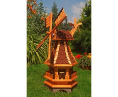 Windmühle aus Holz, kugelgelagert 1,0 m Bitum rot mit Beleuchtung Solar, Solarbeleuchtung, mit extra Windrad hinten am Kopf, imprägniert, Kugellager einstellbar, Gartenwindmühle, Windmühlen