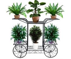 Blumentreppe 2 Ebenen, Aus Metall, Blumenständer für innen und außen, HBT: ca. 67x 79 x 25 cm (Schwarz)