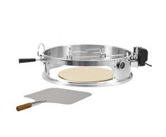 BBQ-Toro Edelstahl Pizzaring Set mit Grillspieß | Pizzaeinsatz und Drehspieß für Ø 57 cm Kugelgrill | Rotisserie mit Motor UND Pizza Element inkl. Schaufel, Pizzastein und Thermometer