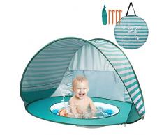 Yalojan Baby Strandzelt mit eingebautem Pool, Tragbares Leichtes Pop-up Baby Strand Zelt, Markise UPF 50+, geeignet für Kinder von 0 bis 3 Jahren, bietet Platz für 1-2 Kinder. (Grüner Streifen)