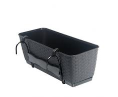Blumenkasten Balkonkasten Blumentopf Rattan Optik Ratolla mit Halterungen Untersetzer 2 Größen 4 Farben von rg-vertrieb (500 Anthrazit)