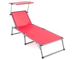 Nexos Sonnenliege XXL mit Dach Rot 192x66x31 cm klappbar 5fach verstellbar Aluminiumrahmen Dreibeinliege Gartenliege Sonnendach groß Gartenstuhl deckchair
