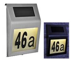 Edelstahl LED Solar Hausnummer 4 LEDs mit Zahlen und Buchstaben 60210