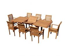 ASS Teak Set: Gartengarnitur Tobago Ausziehtisch 180-240cm x 100cm mit 8 Alpen Sessel Holz Serie JAV