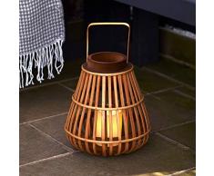 Lights4fun Bambus Laterne mit LED Kerze warmweiß Batteriebetrieb Timer 30cm