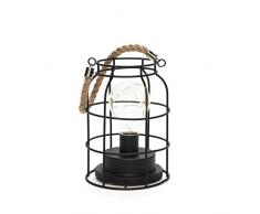 Konstsmide Round Lantern with Micro Rope Handle / 6 Hour Timer / 3 x AA Batteries (Excl.) / 9 Warm White String Lights GNOS LED-Metalllaterne 1815-700 innen 9 warmweiß, metall, Schwarz