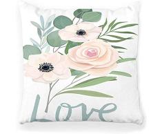 SSHELEY Kissenbezug Blumenschablone Rose Anemone Eukalyptus Branch Text Liebe einladen Begrüßung Hochzeitsplakat Geburtstagsstrauß