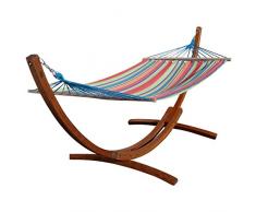 ASS 320cm Hängemattengestell Caleta Hängematte mit Gestell aus Holz Lärche mit gestreifter Stabhängematte