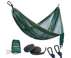 KingCamp Ultraleicht Camping Netz Hängematte mit integrierter Tragetasche, Belastbarkeit bis 150 kg, Atmungsaktiv Kleines Packmaß Grün