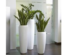 Moderne & Hochwertige Pflanzvase/Pflanzkübel – Klein: 75cm - Hochglanz Weiß - Fiberglas - Mit Einsatz – Indoor & Outdoor – Wetterbeständig & Frostsicher