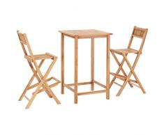 Tidyard Teakholz Bargarnitur Set 3-teiliges Bar-Set Gartenmöbel Bar + 2 Barhocker Stehtisch Strandbar Massiv