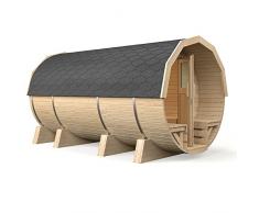 Isidor Fasssauna M4 Deluxe 4,10, mit Espe-Saunaholz bei Allen Innensitzbänken (Schwarze Dachschindeln) (Schwarze Dachschindeln)