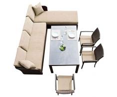 Garten Sitzgruppe mit Eckbank Lounge Esstisch Poly-Rattan (Set Ecke Links)